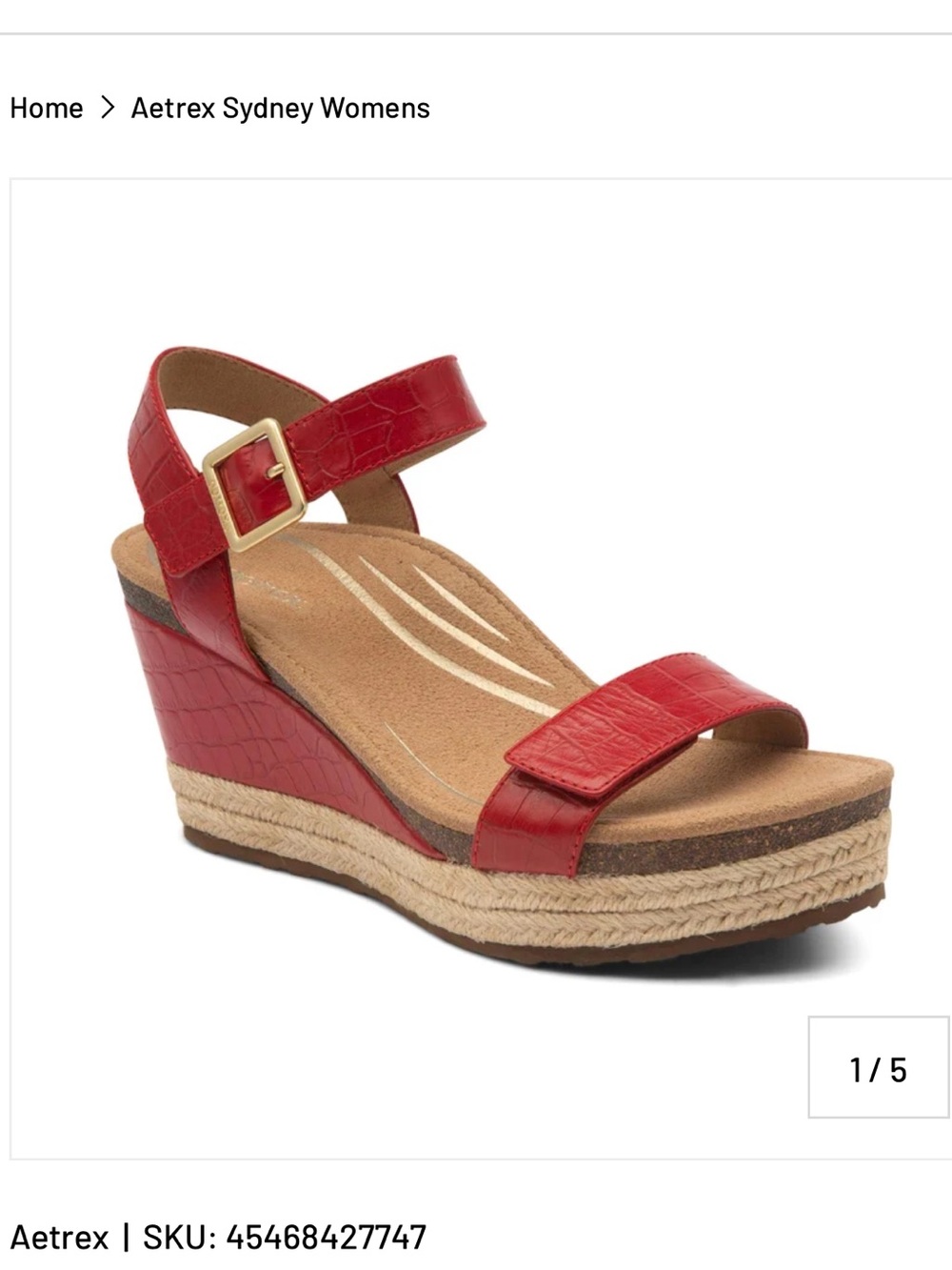NEW AETREX sydney wedge in red croc 38-7.5 or 8